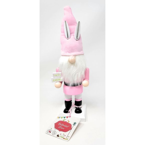 Easter Gnome 12" Nutcracker Wood Pink Bunny Rabbit - Picture 2 of 2